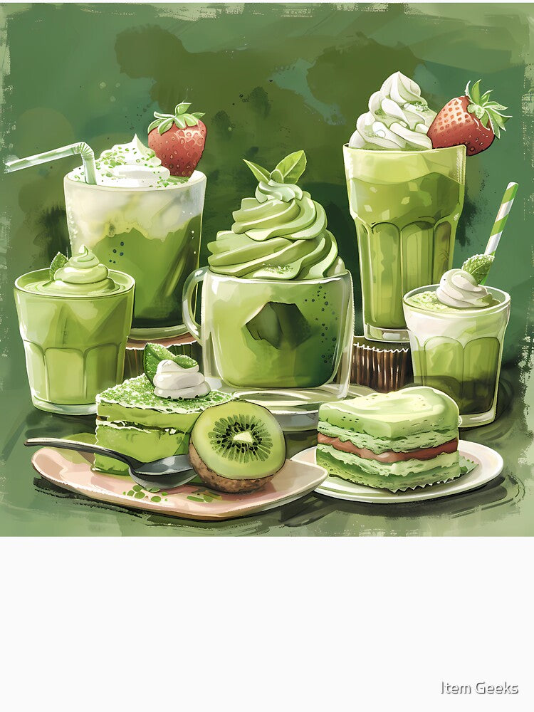 Matcha Green Tea Latte and Pastry by Item Geeks