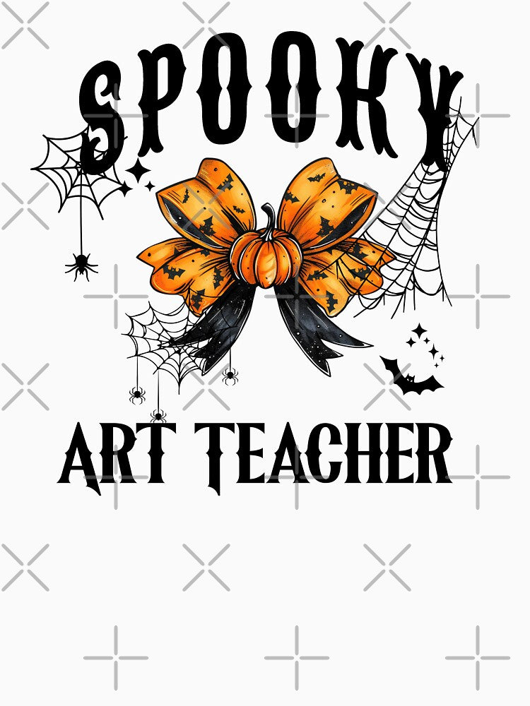Teacher Halloween Spooky Art Teacher Croquette Bow Pumpkin Spider Webs by IslandGirlArt