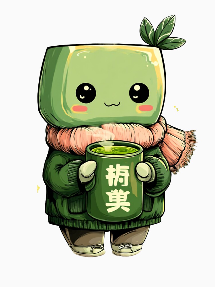 Cute Matcha Green Tea Character – Kawaii Tea Lover Illustration by Inkora-Art