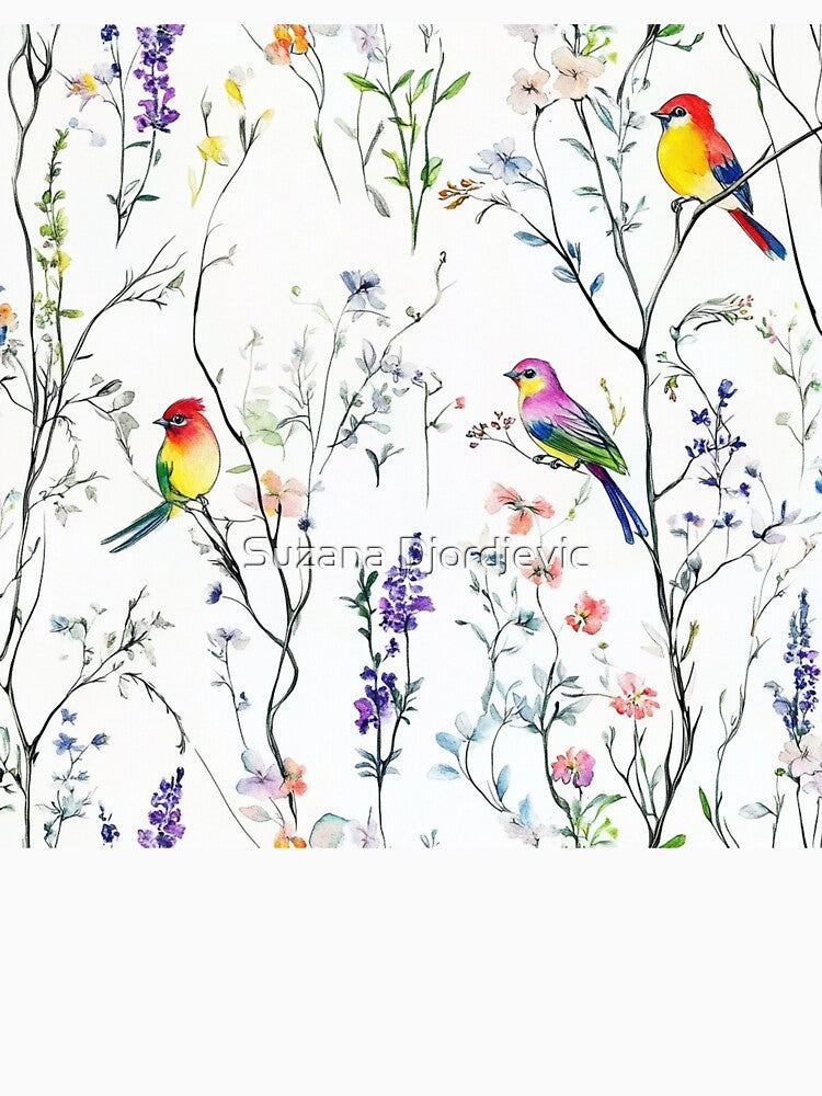 Vibrant Birds in Floral Wonderland by Suzana Djordjevic