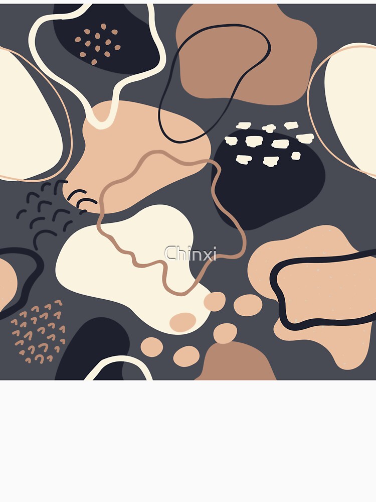 Mid century abstract shapes pattern (dark blue and pastel beige pink on gray background) by Chinxi