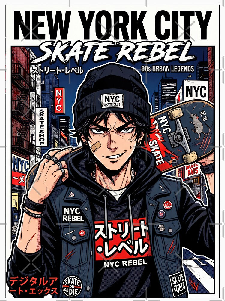NYC Skate Rebel Anime Boy Street Rats Streetwear Fashion by DigitalArtx-com