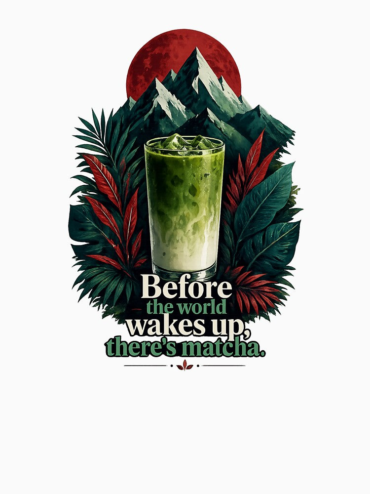 Before the World Wakes Up - Matcha Nature & Mountain Adventure Art by BrewmarkStudio