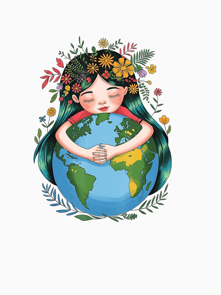 Girl Hugging Earth Nature Love Planet Care Design by zamiokaline