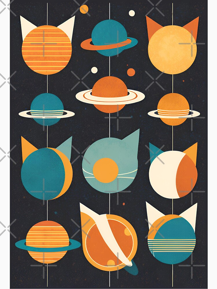 Mid-Century Retro Futurism Cat Planets Poster: A Playful Cosmic Exploration by Barbzzm