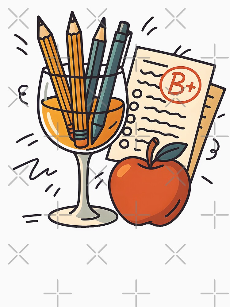 Teach Grade Wine Repeat | Funny Teacher Appreciation Week Gift | Wine Glass & Pencil Vector Art | Relaxed Teacher Life Design by WAUZ