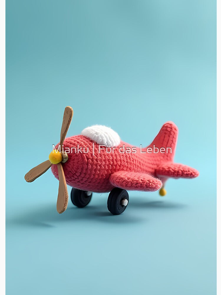 Crocheted red toy airplane on blue by Mianku | Für das Leben