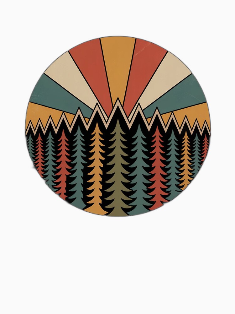 Retro Forest Burst | Vintage Sunset Tree Line T-Shirt Design by sadman73