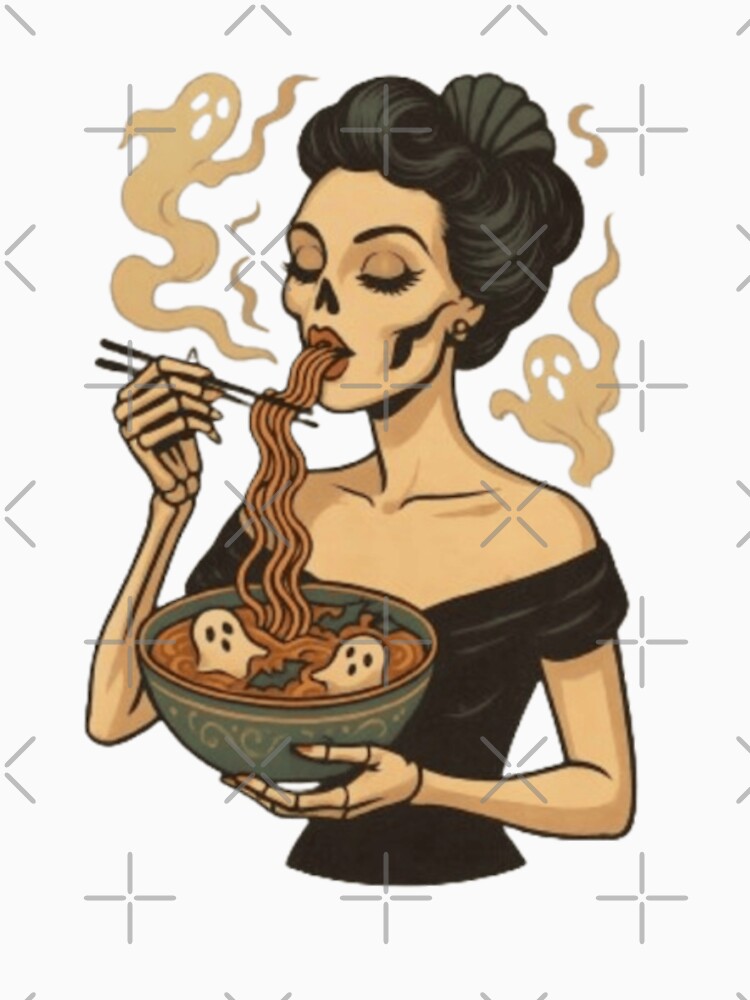 Skeleton Ramen Shirt – Ghost Noodle Bowl Funny Spooky Food T-Shirt by Iceberg Comic Book Lounge