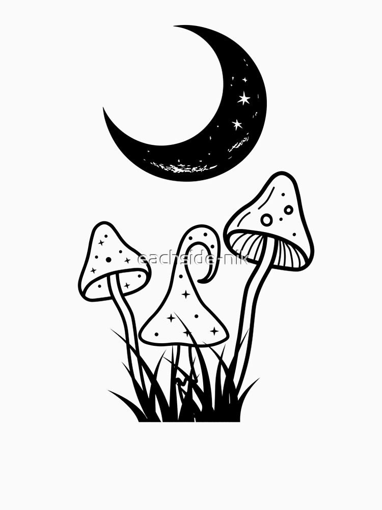 Celestial Mushroom Moon – Mystic Night Forest Design black by eachside-nik