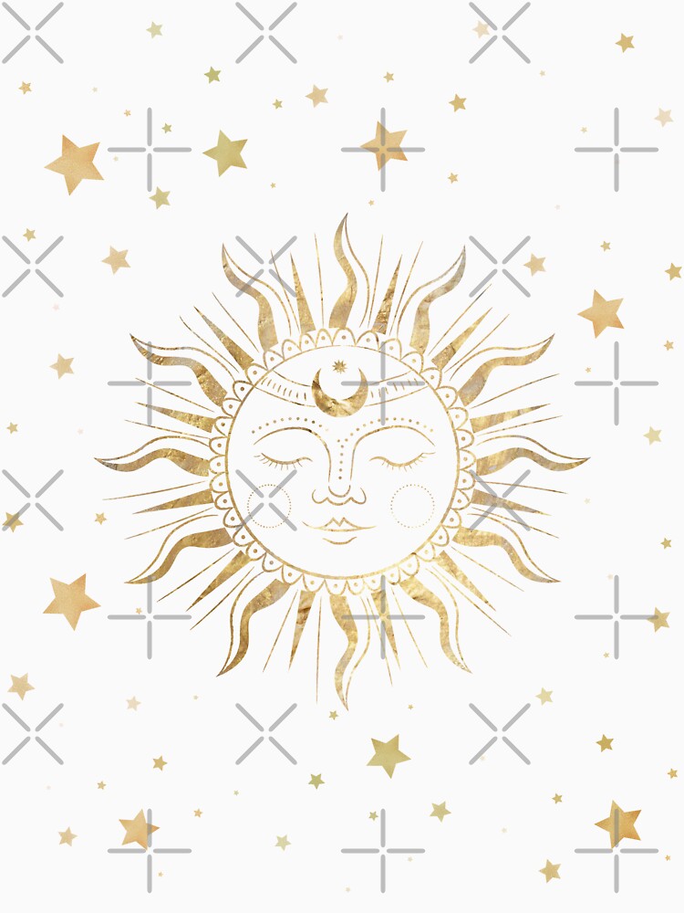 sun and moon celestial gold art by cutecrazytshirt