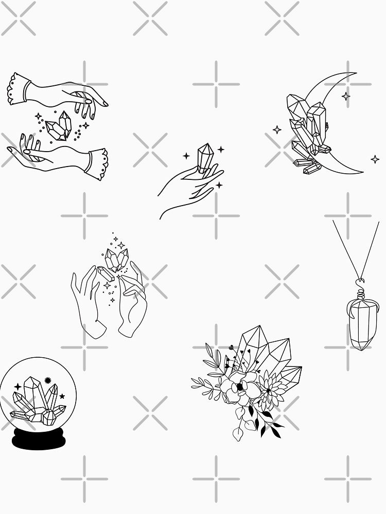 Holding Crystals, Gemstones Aesthetic Sticker Pack, Bohemian Hand Drawn Sketches by Black11Flamingo