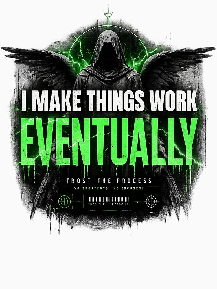 I Make Things Work Eventually Shirt – Funny Engineer & Programmer Tee by IdentityThread