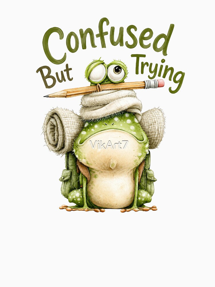 Confused But Trying Funny Frog Student Back to School by VikArt7