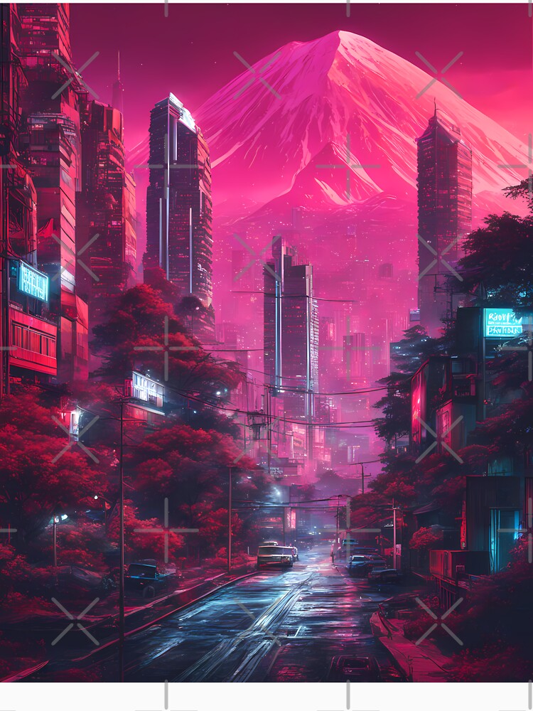 Sci-Fi Neon Cityscape with Futuristic Mountain – Urban Dystopian Landscape by MystiqSlav