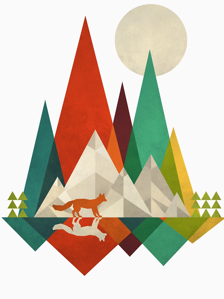 Fox in the Mountains on a Full Moon / Sun - Vector Artwork by solrevolver