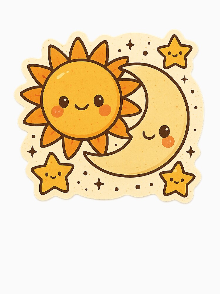 Moon Sun Stars Space Vintage Retro Kawaii Cute Astrology Celestial Hippie Day Night by SamiraArts