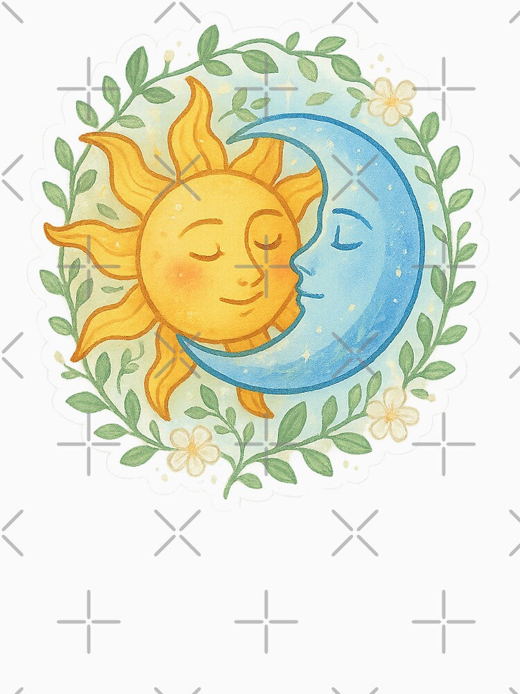 Sun & Moon Embrace | Celestial Lovers Sticker & Golden Feminine Wall Art Printable by HerDreamCodes