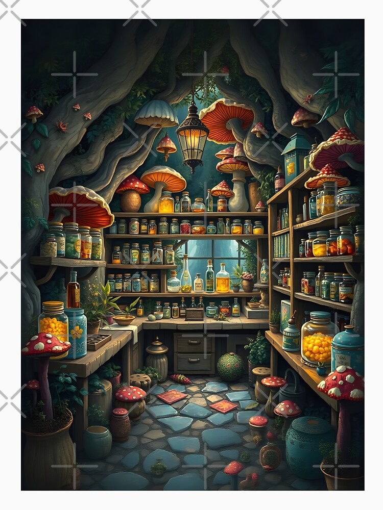 Quaint Apothecary Nestled Within A Vibrant Mushroom Forest by Wiss2Arts