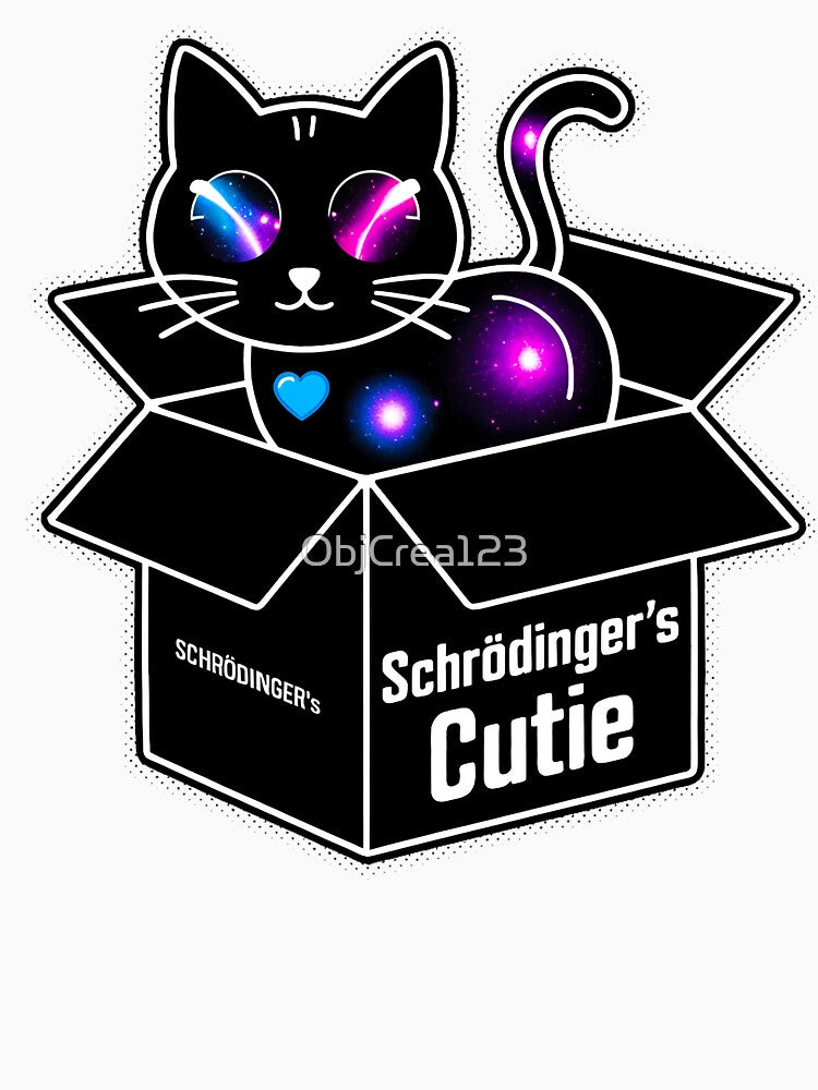 Schrödinger's Cutie - Kawaii Black Cat Galaxy Eyes Quantum Physics Art by ObjCrea123
