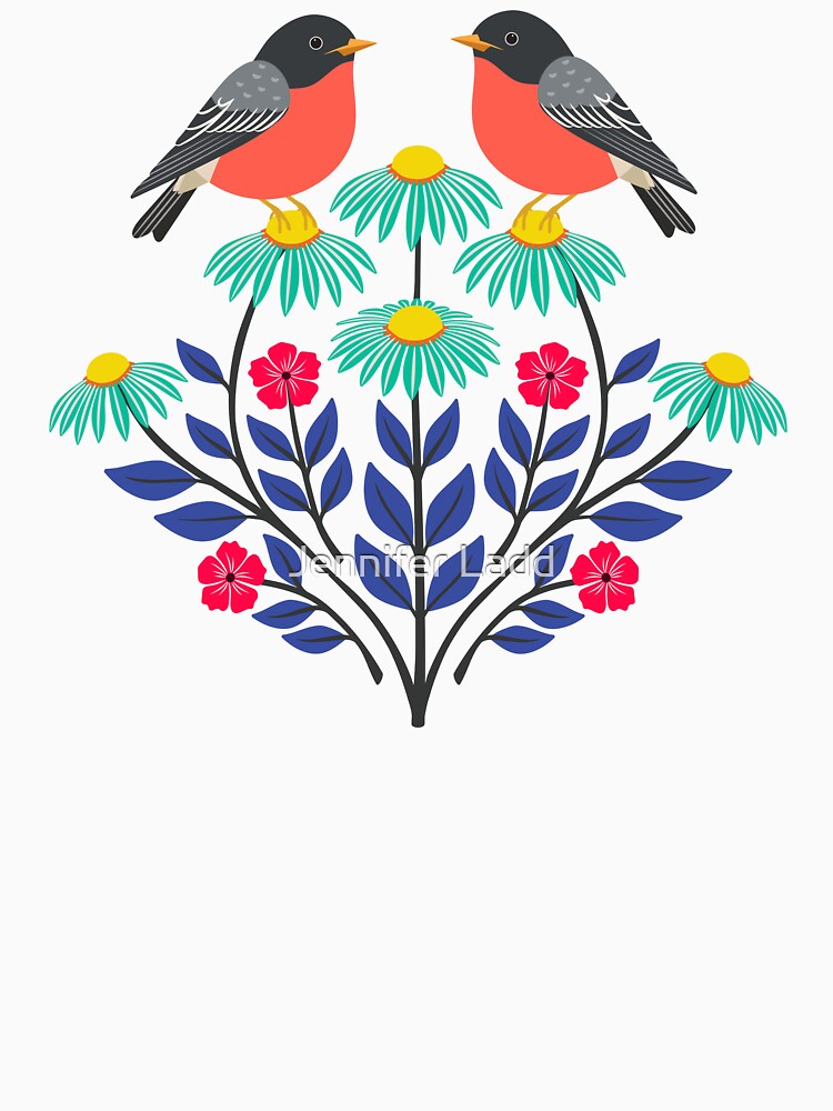 Spring robins and wildflowers by Jennifer Ladd