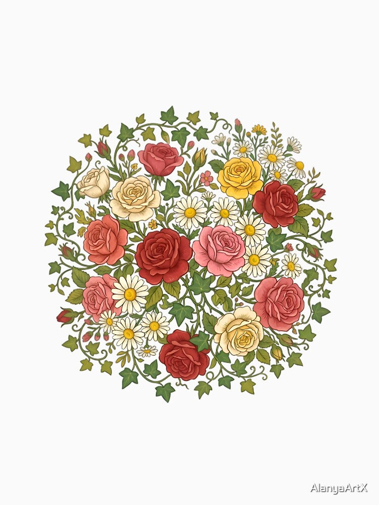 Intertwined Rose Tulip and Ivy Floral Art by AlanyaArtX