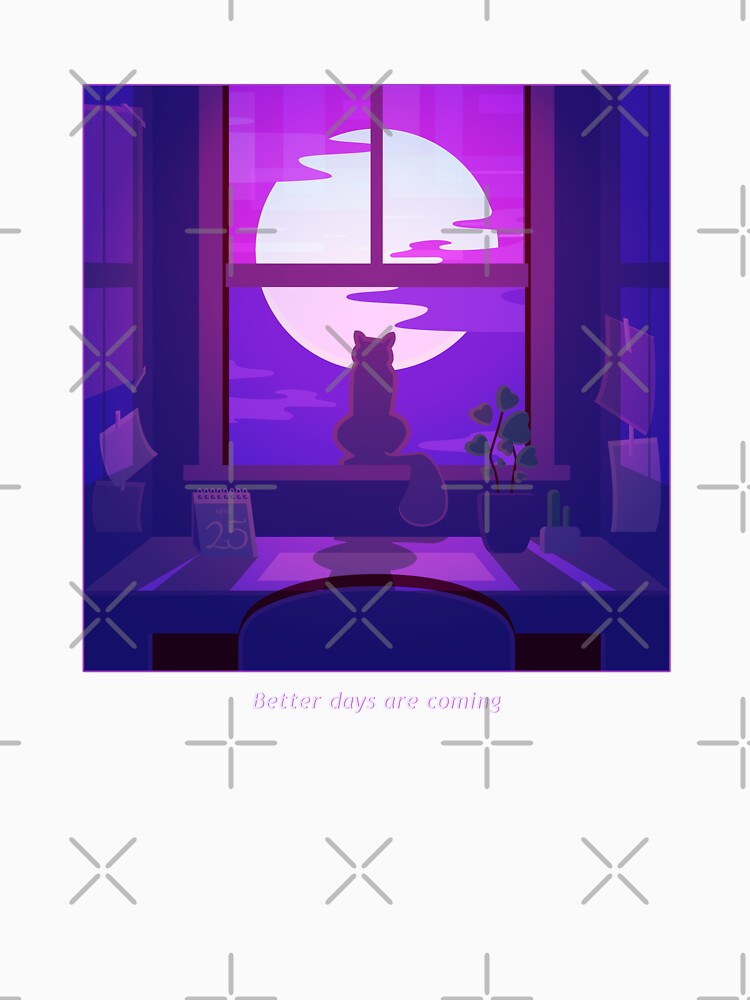 Better Days Are Coming - Lofi Cat Vaporwave Sunset by Neon Purple Noodle Bar