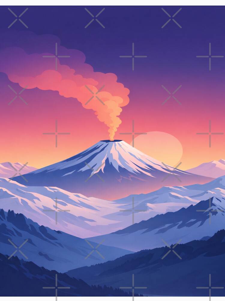 Alpine Volcano Snowy Mountain Landscape – Minimalist Surreal Travel Art by Globalcitytees