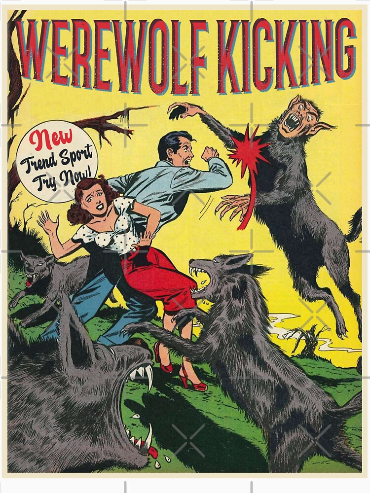 Vintage Werewolf Kicking Sport Retro Horror Poster Wolf Gift by TheAplus