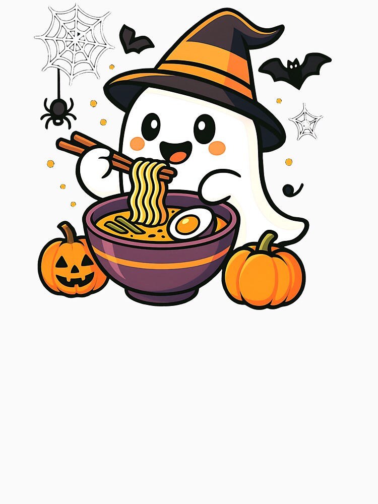 Adorable Ghost Eating Ramen Japanese Kawaii Noodles by cawtoon