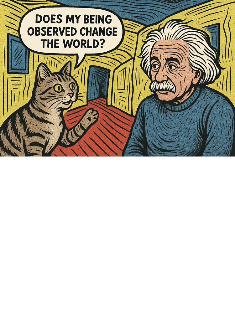 Does My Being Observed Change The World? — Quantum Cat Comic Print by SammyMorry