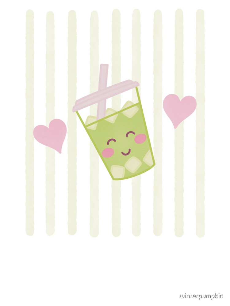 Kawaii Iced Matcha Latte Watercolour Stripes by winterpumpkin