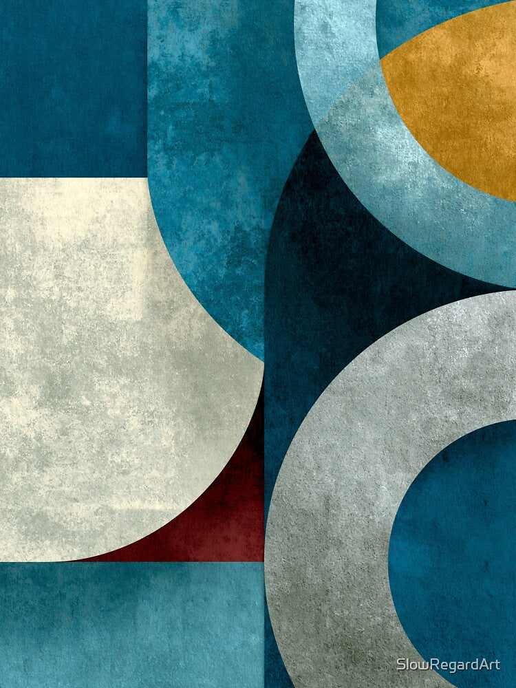 Modern Curved Geometric Abstract in Teal & Gold by SlowRegardArt