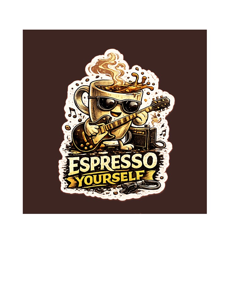 Espresso Yourself Funny Coffee Guitar T-Shirt | Coffee Lover Design by Kinjaljoshi9999