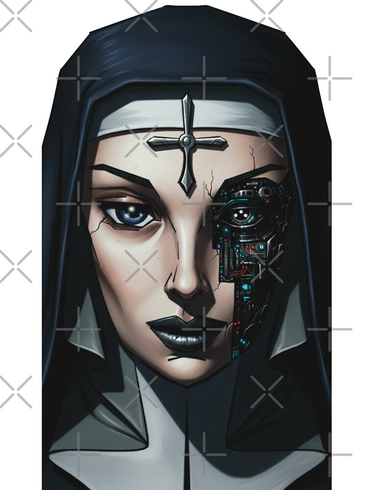 Cyborg Nun Portrait Dark Sci-Fi Sacred Tech Art by Elizarfa