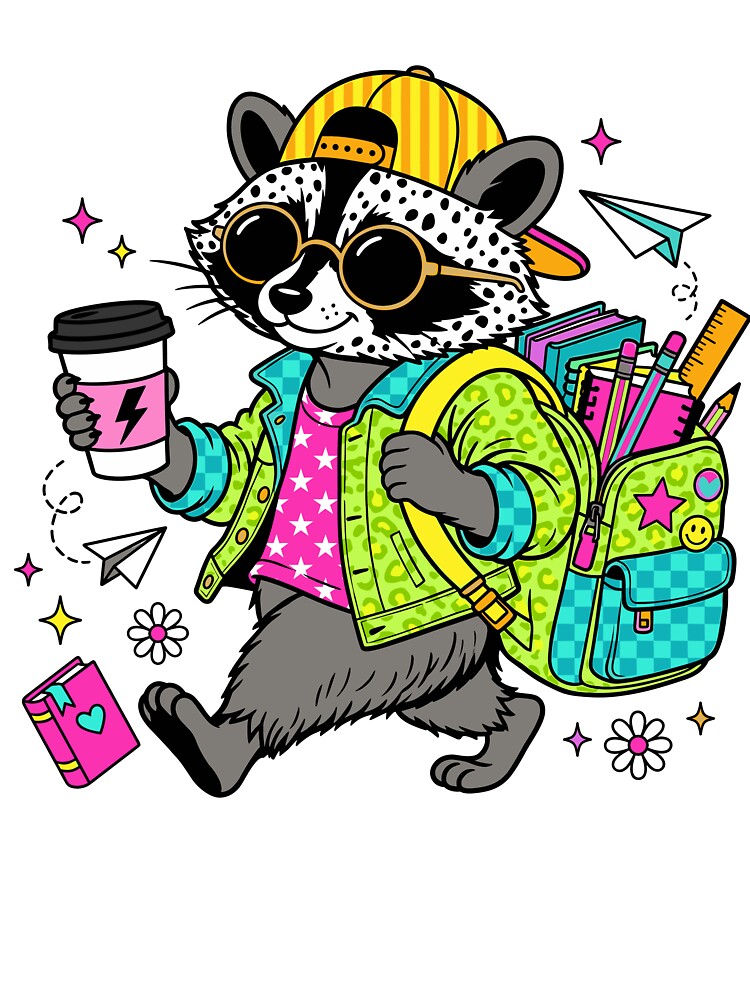 Cool Raccoon Back to School Kids Teacher by KroghDs