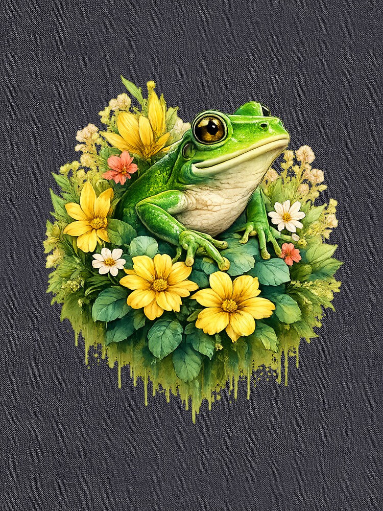 Floral Frog: Vibrant Nature Art with Droplet Effect by 63Hotpeppers