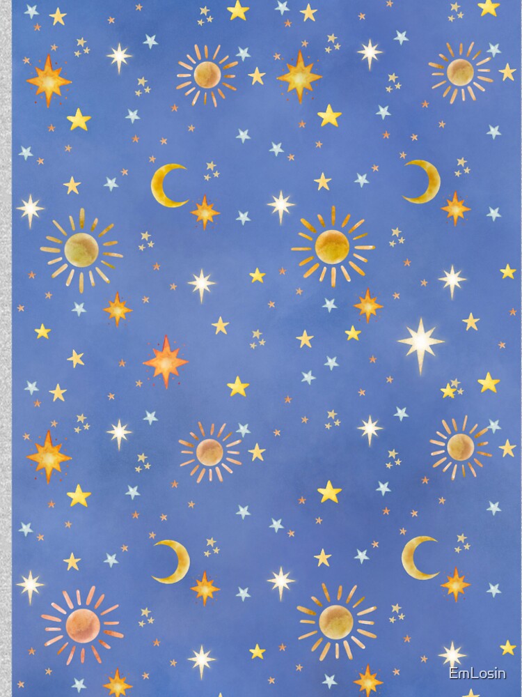 70's Boho Sun Moon Pattern Watercolor by EmLosin