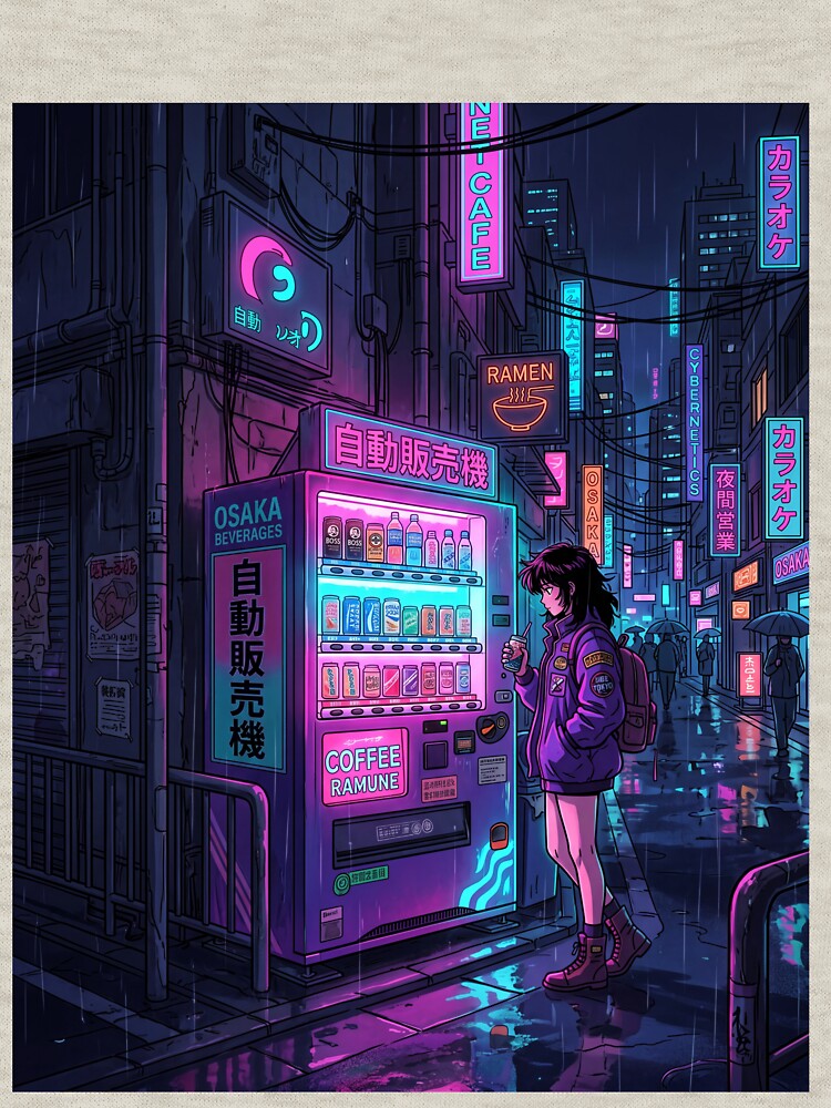 Lofi / Cyberpunk 90s anime style illustration by SubhAksara