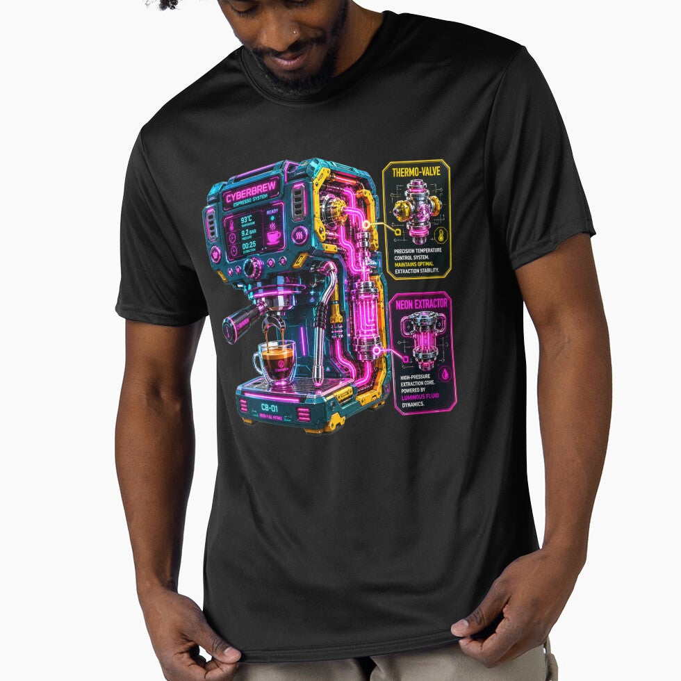 Cyberpunk Neon Industrial Espresso Machine Schematic by MarVan-Prints