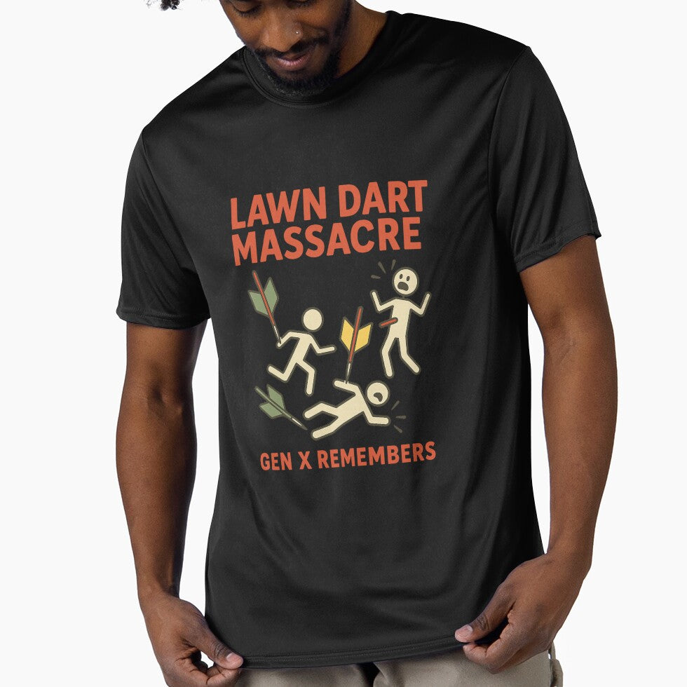 Lawn Dart Massacre – Gen X Remembers | Funny 80s Nostalgia Retro Humor T-Shirt by mr. pinks Imaginairium