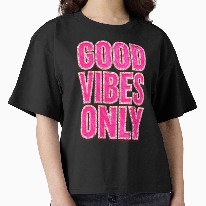 Good Vibes Only Pink Bling Rhinestone Typography by DjFreeq