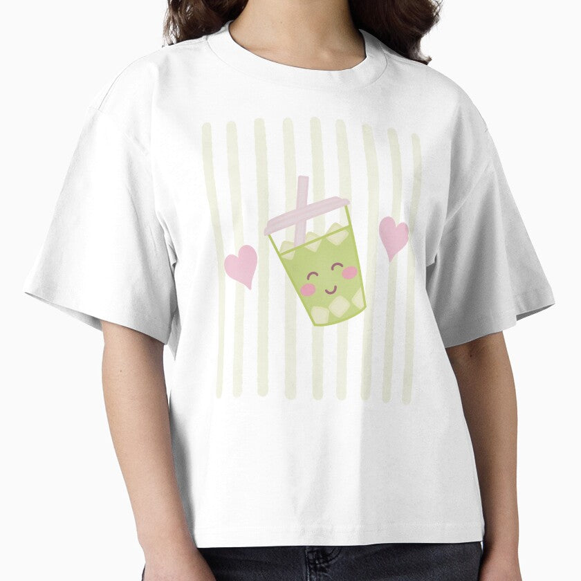Kawaii Iced Matcha Latte Watercolour Stripes by winterpumpkin