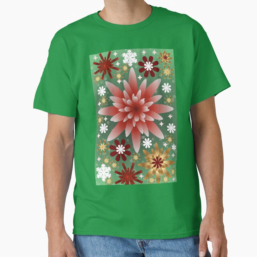 Red Gold Holiday Floral Burst Artwork for Christmas Gifts by HopeAndHustle
