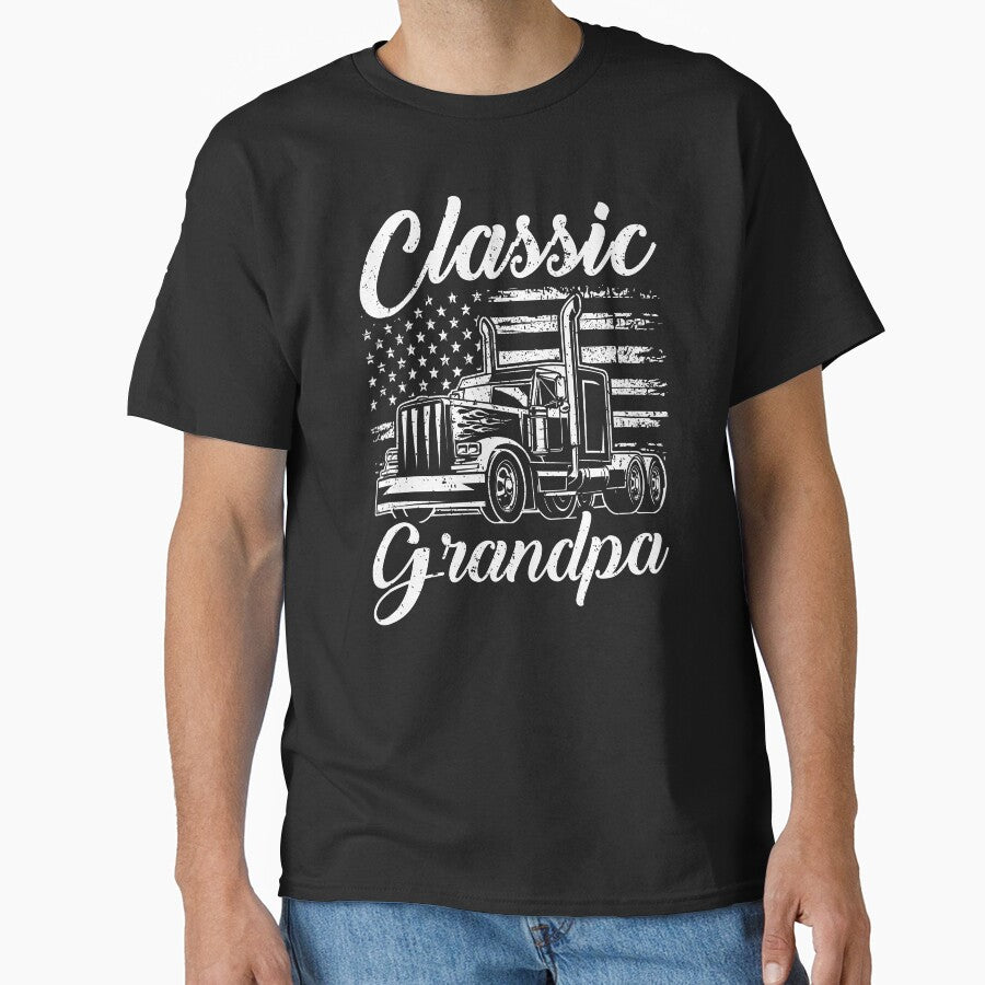 Classic Grandpa Trucker Semi Truck Vintage Distressed American Flag by Dmetalx Art Apparel