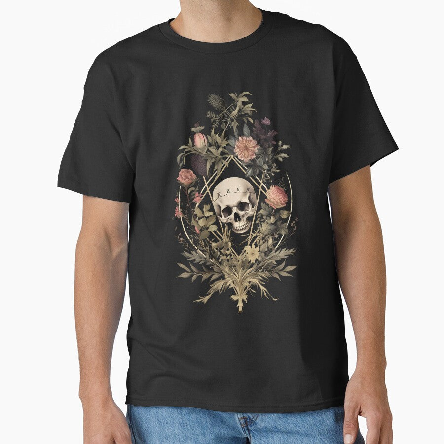 Dramatic Victorian Skull and Flowers Botanical Art by Enyr