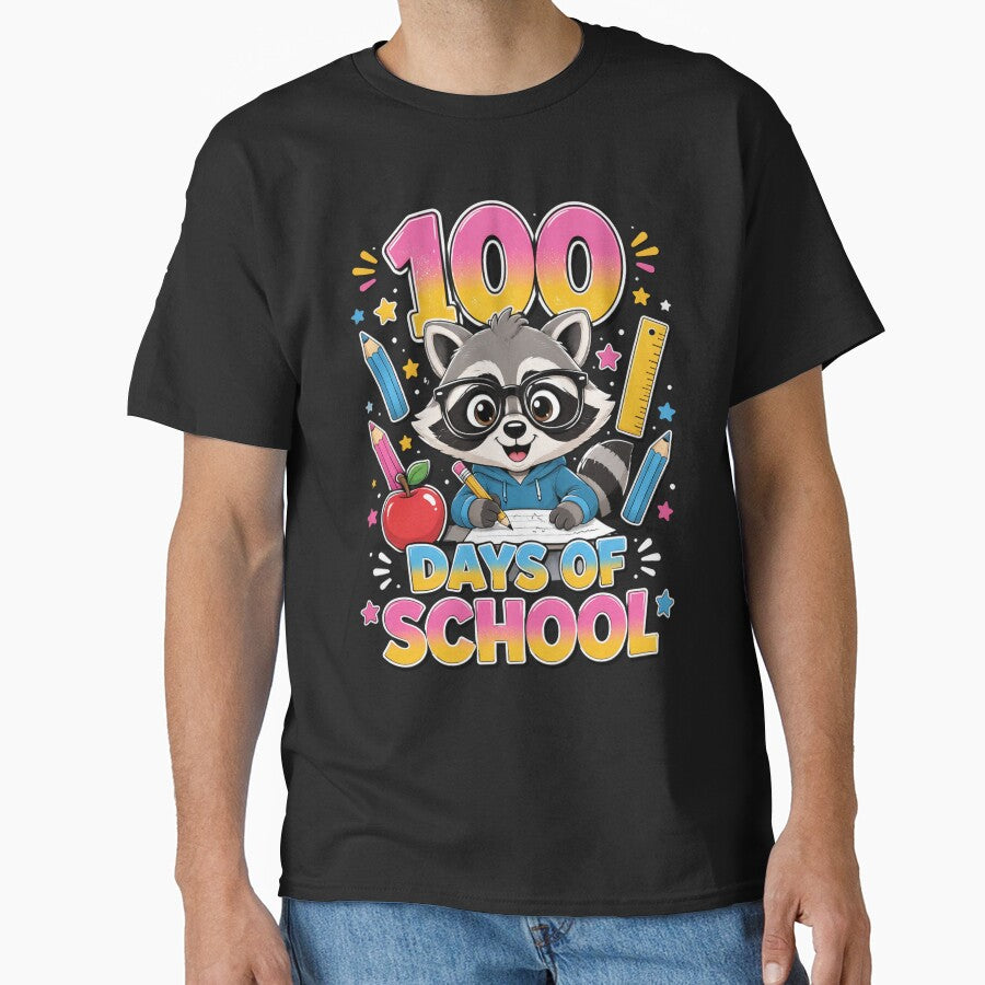 100 Days of School Teacher Kid Cute Raccoon Classroom Design by OlakunleOloroz
