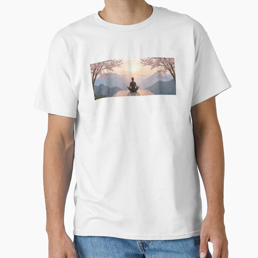 Mindfulness Meditation on a Mountain Top Cherry Blossoms by Monocromo Shop