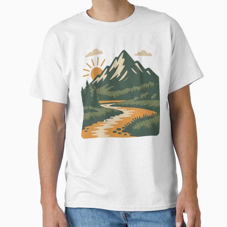 Peaceful Mountain Sunset – Nature Landscape Illustration by Vitanity