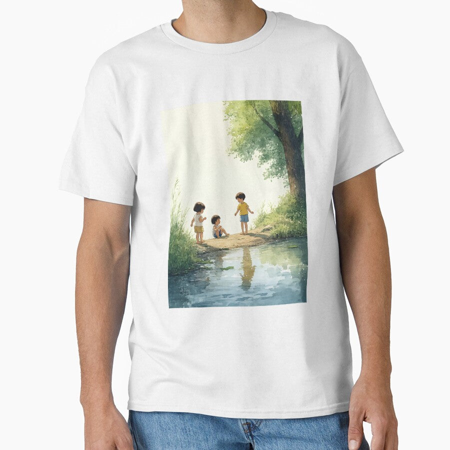 Dreamy Watercolor of Children Playing by the Riverbank by FashionVibefriend